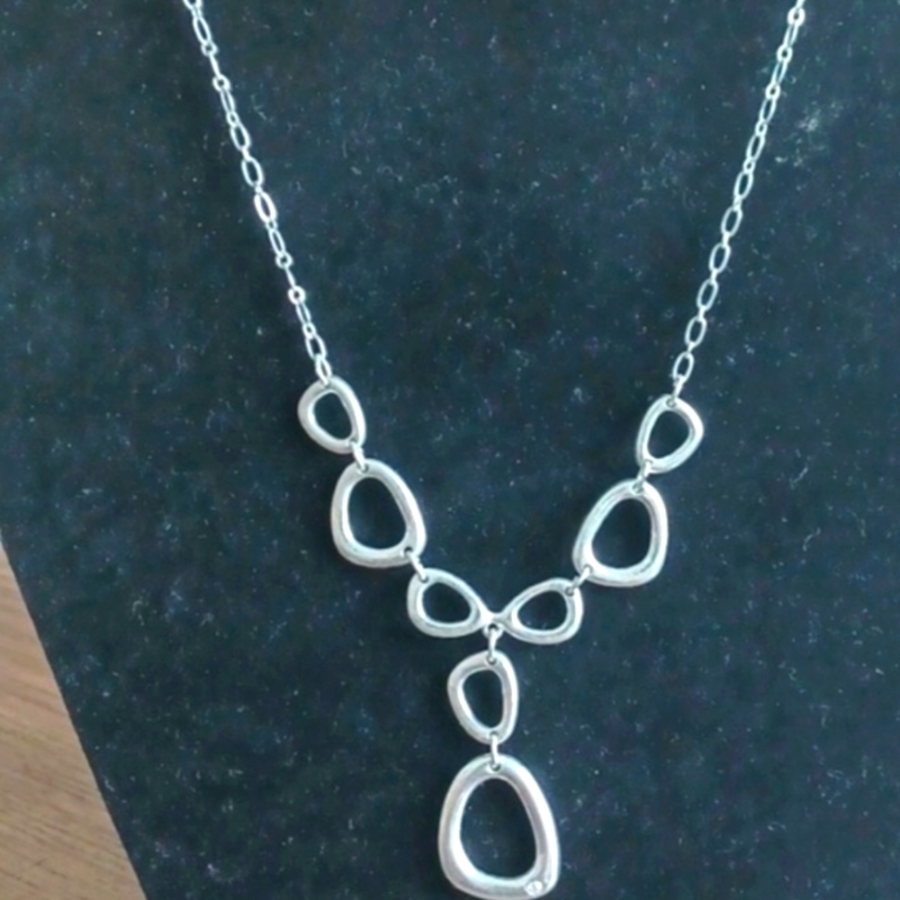 Silver tone SAQ necklace, 16"  rhinestone accent